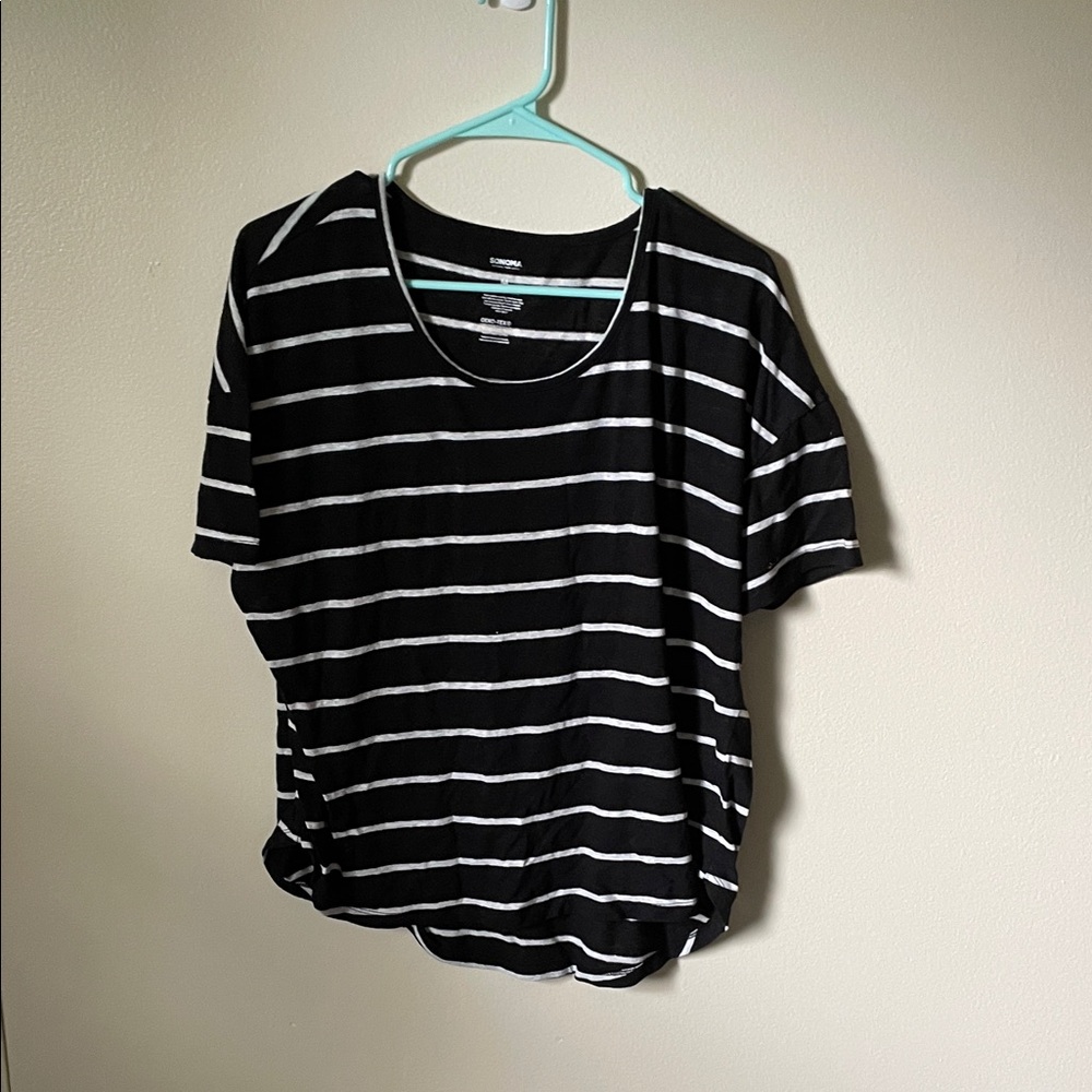 Sonoma Black and White Striped Short Sleeve Tee